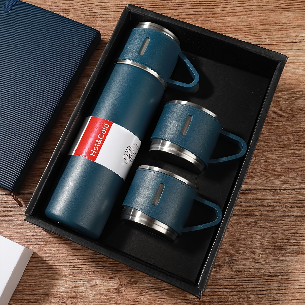 Insulated Stainless Steel Bottle Set with 3 Handled Cups