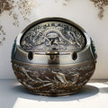 Decorative Metal Ashtray with Lid and Relief Design