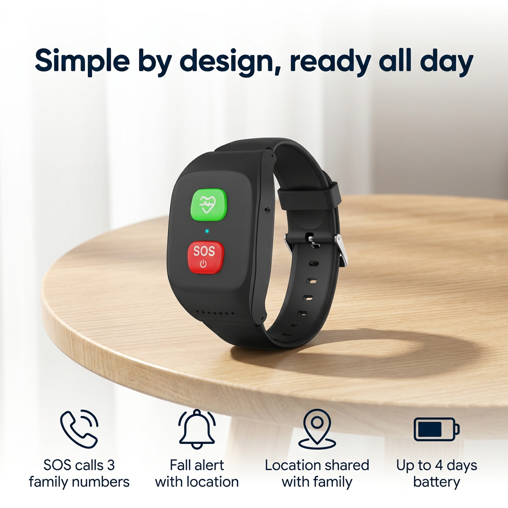 SOS Watch for Elderly with GPS Location, No Subscription