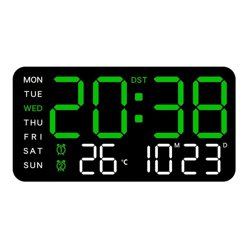 Digital LED Wall Clock with Date, Day and Temperature Display