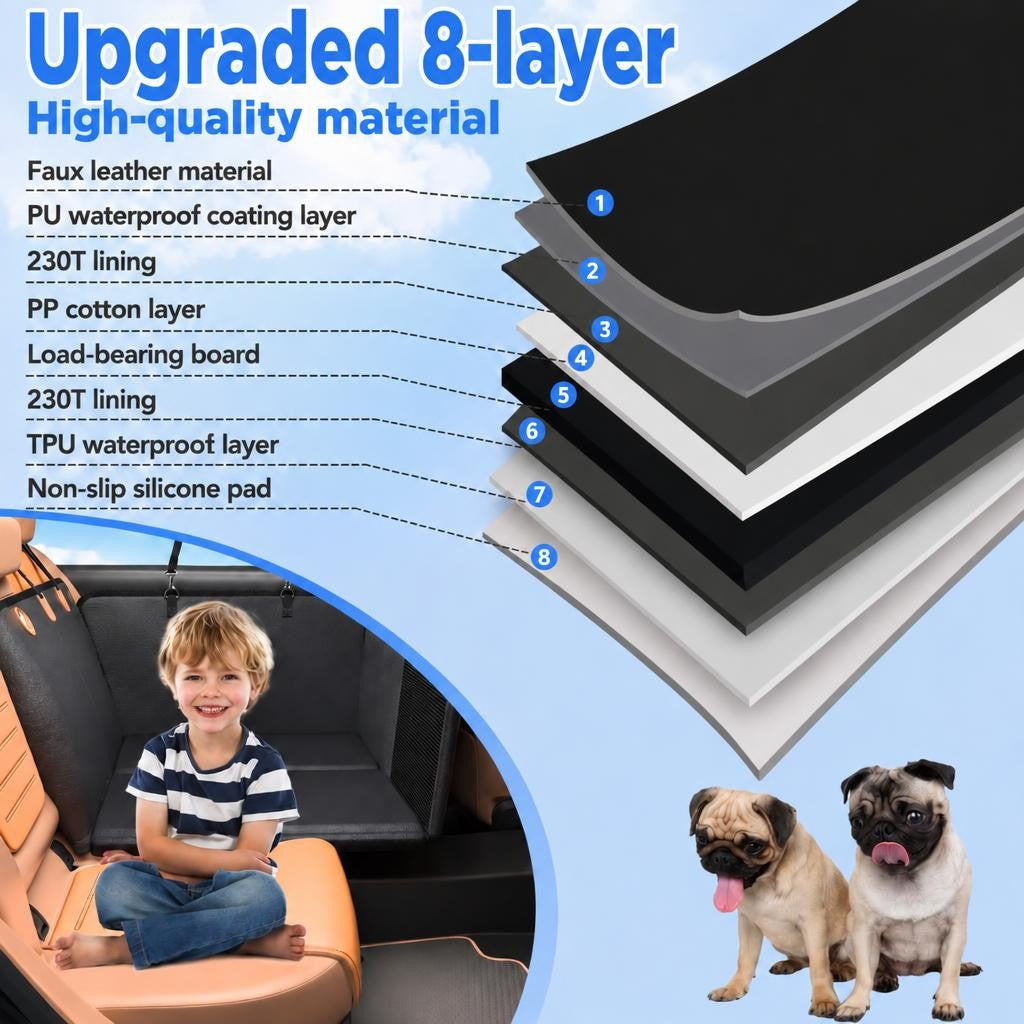 Close-up of the black dog car seat cover material