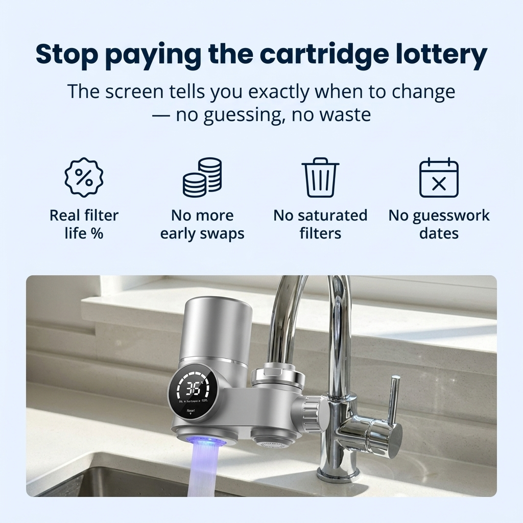 Tap Water Filter for Kitchen Taps with Change Indicator