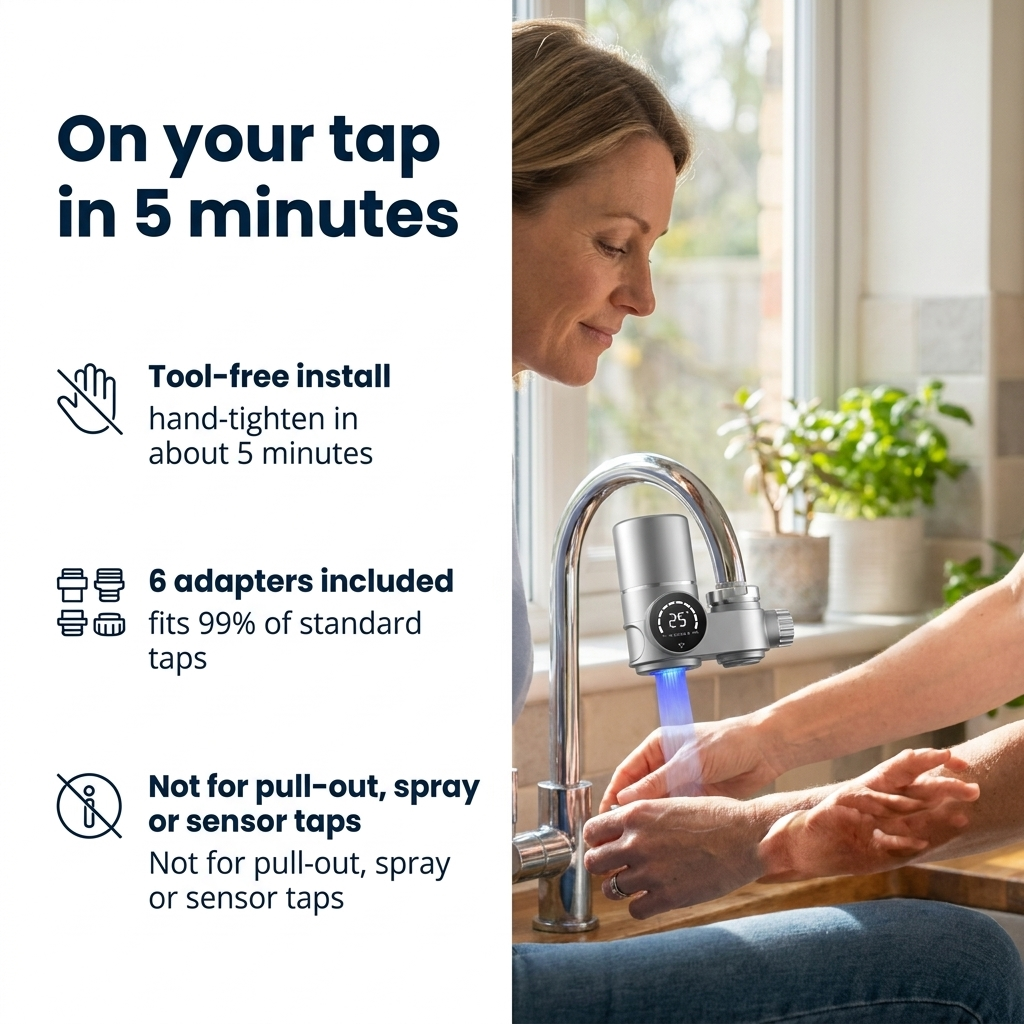 Tap Water Filter for Kitchen Taps with Change Indicator