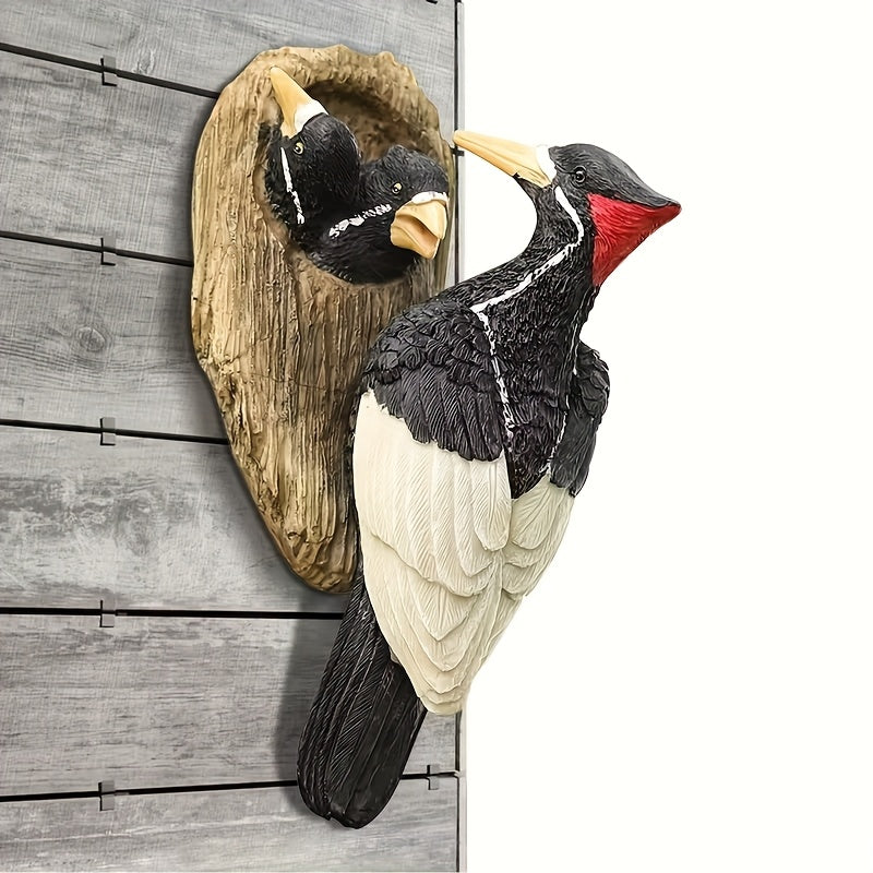 Woodpecker and Nest Wall Sculpture for Garden Decor