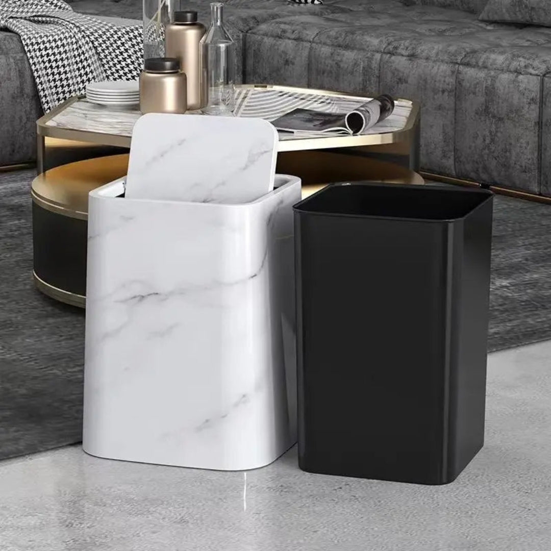 Compact Wood-Look Swing-Lid Waste Bin