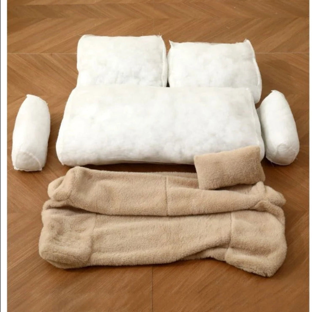 Plush Dog Sofa Bed with Raised Sides and Matching Cushion