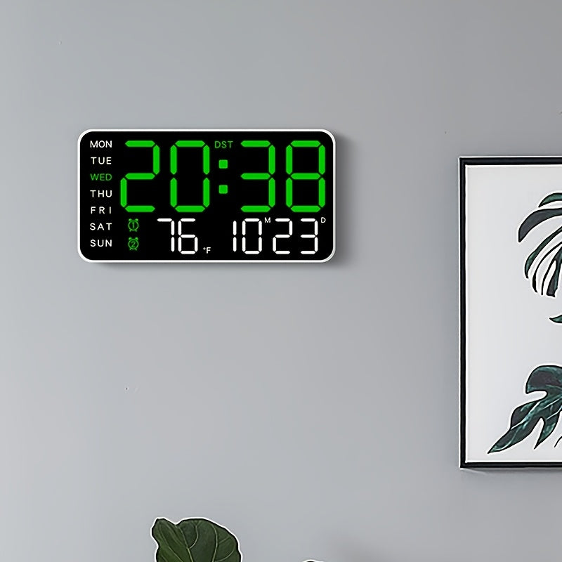 Digital LED Wall Clock with Date, Day and Temperature Display