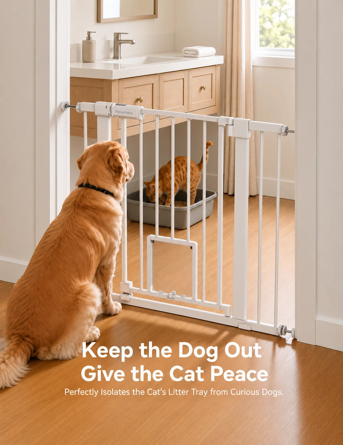 Pressure-Mounted Dog Gate With Cat Door