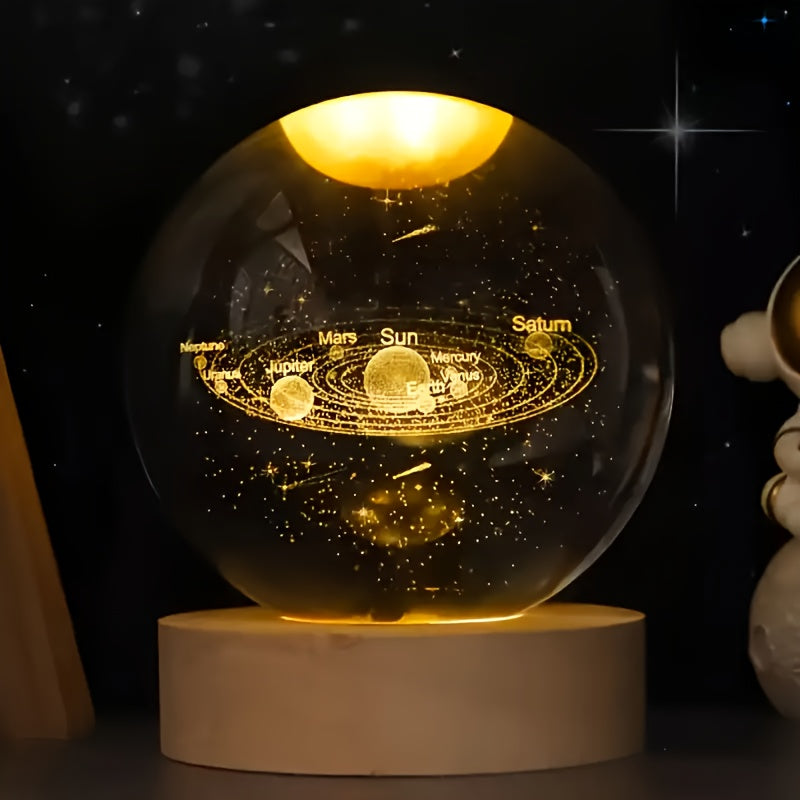 3D Crystal Ball LED Night Light with Wood Base