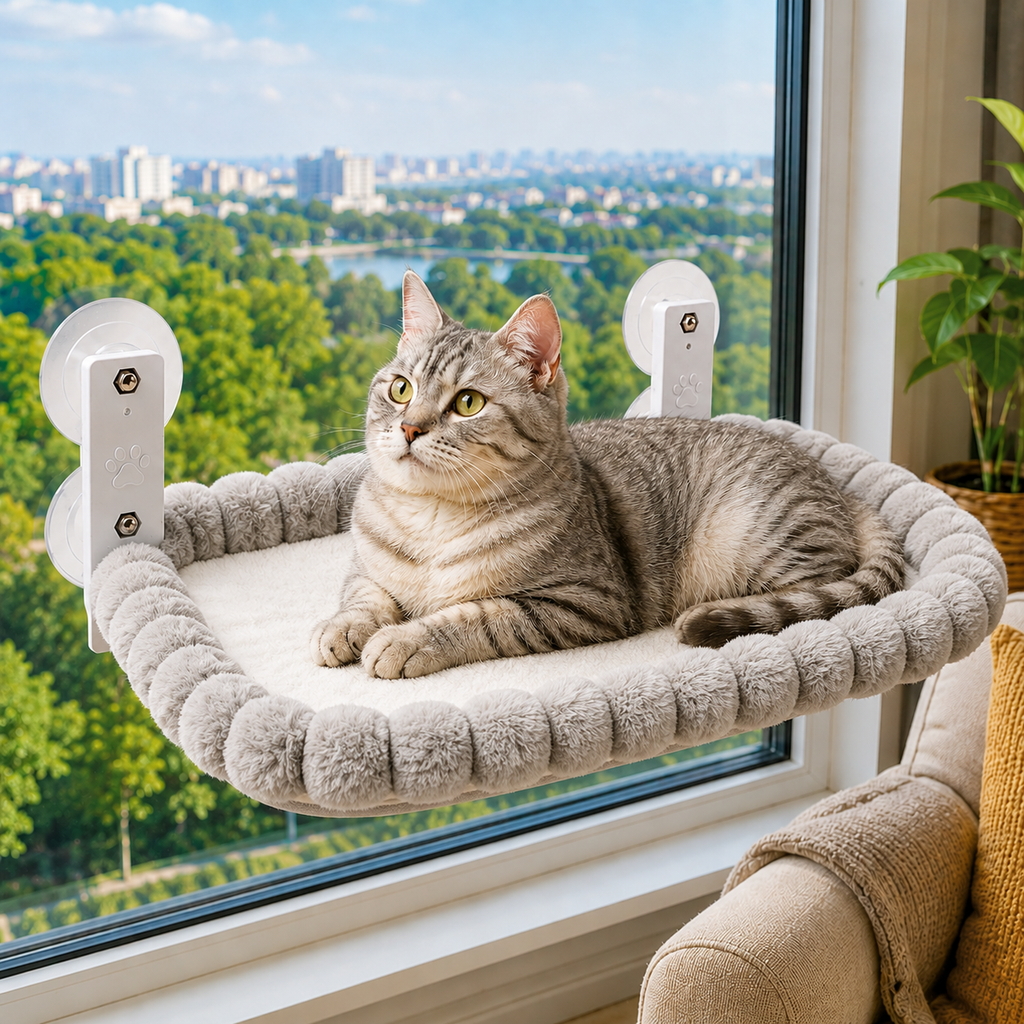 Cat Window Hammock, No-Drill Suction Cup Perch
