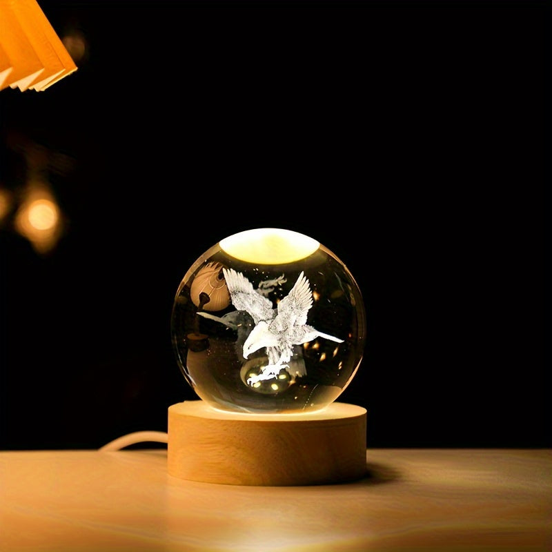 3D Crystal Ball LED Night Light with Wood Base