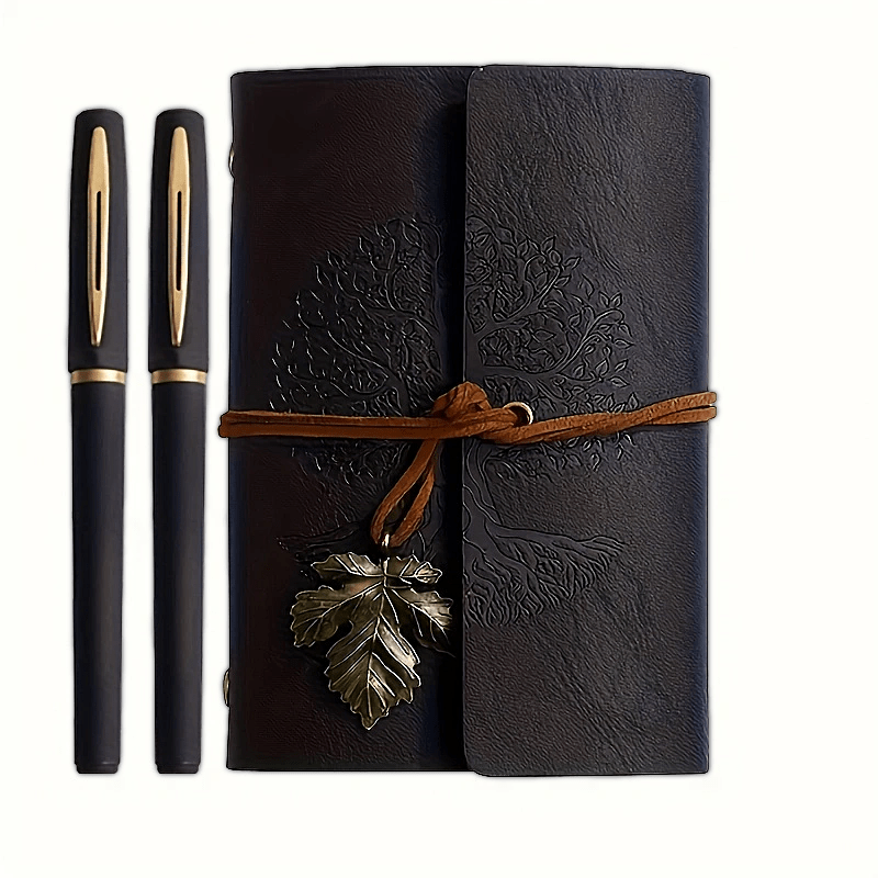 Tree-Embossed Wrap Notebook Set with 2 Pens