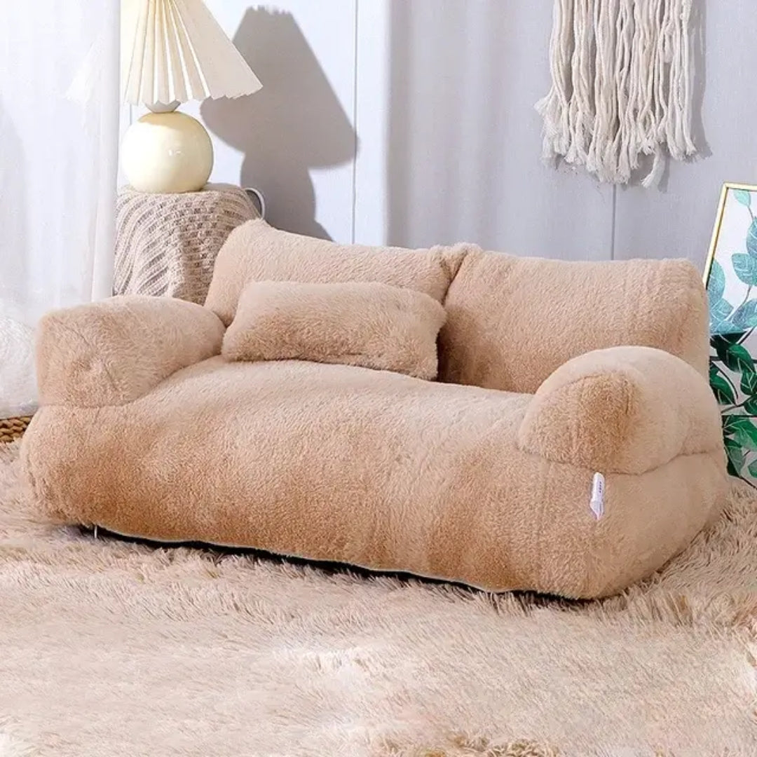 Plush Dog Sofa Bed with Raised Sides and Matching Cushion