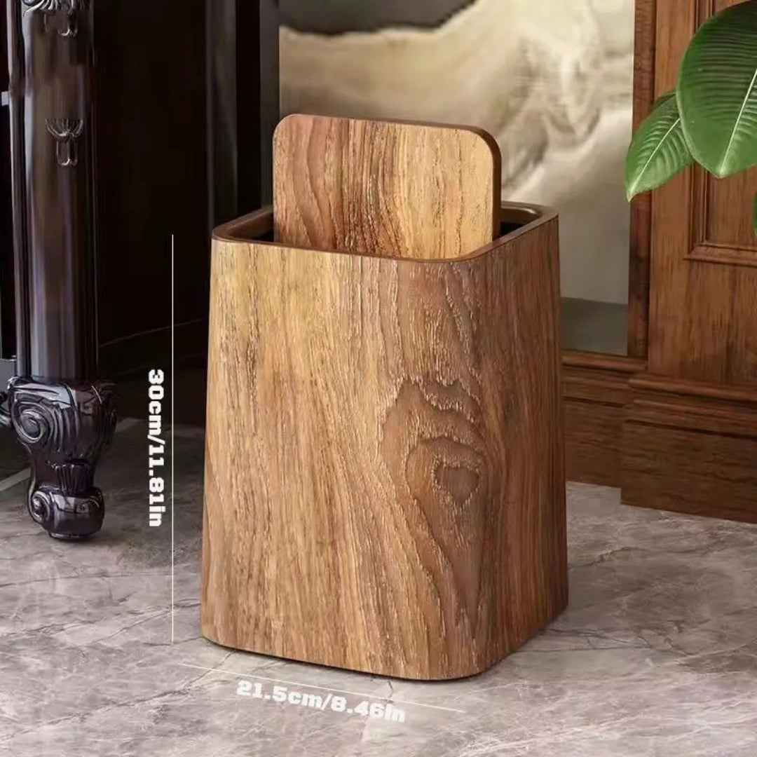 Compact Wood-Look Swing-Lid Waste Bin