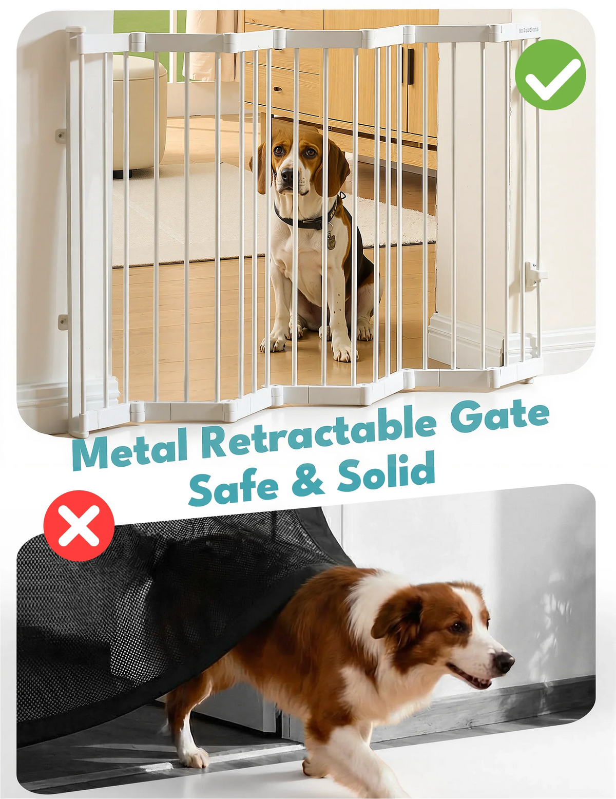 Metal Retractable Dog Gate for Doorways & Stairs