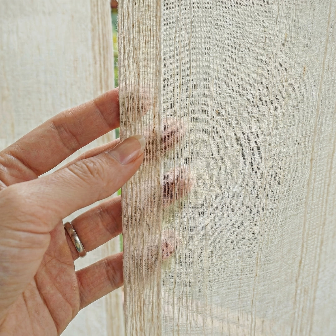 Beige Semi-Sheer Linen-Look Curtain Panel