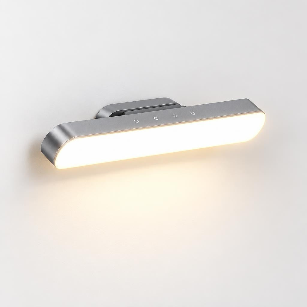 Slim wireless cabinet light with four touch buttons on a plain background