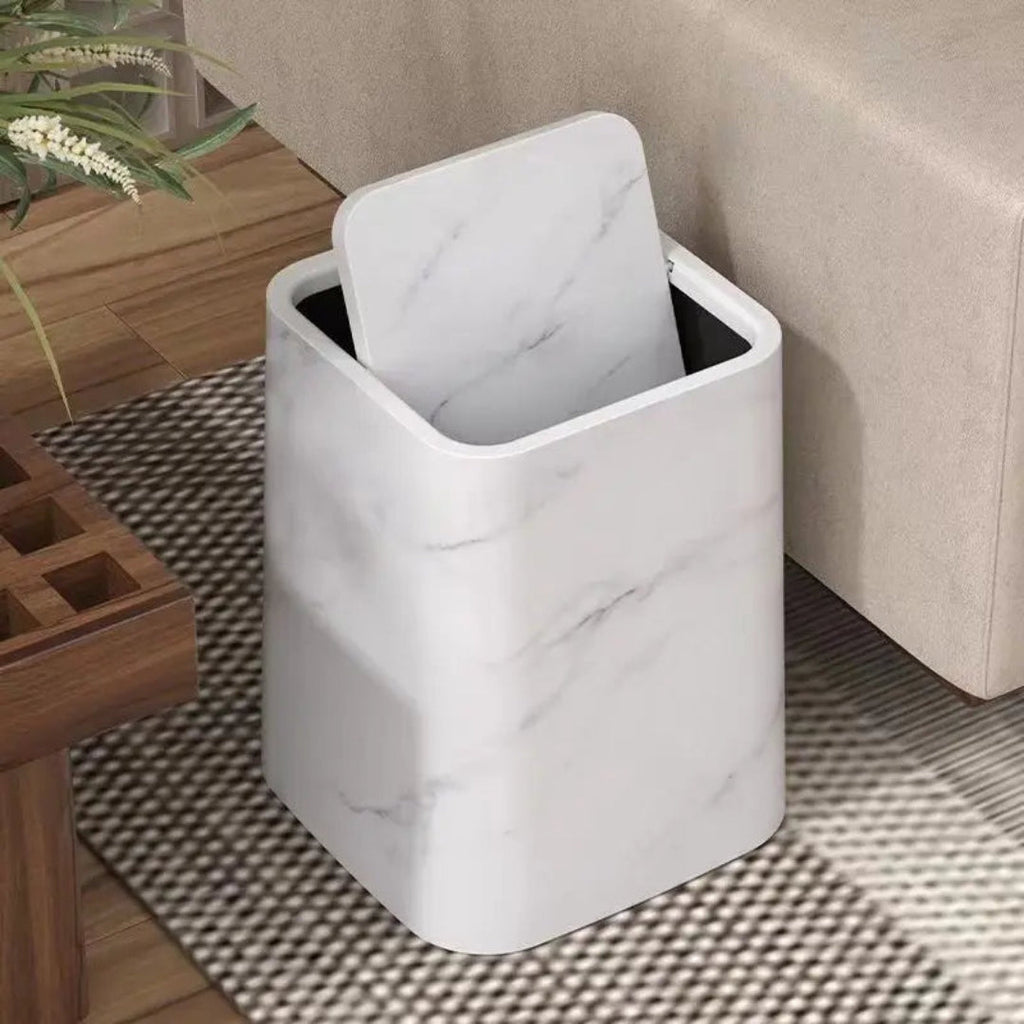 Compact Wood-Look Swing-Lid Waste Bin