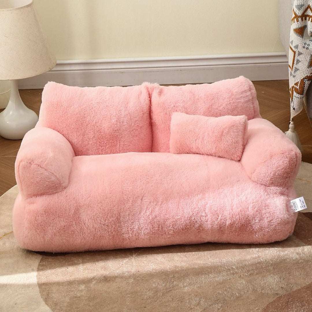 Plush Dog Sofa Bed with Raised Sides and Matching Cushion