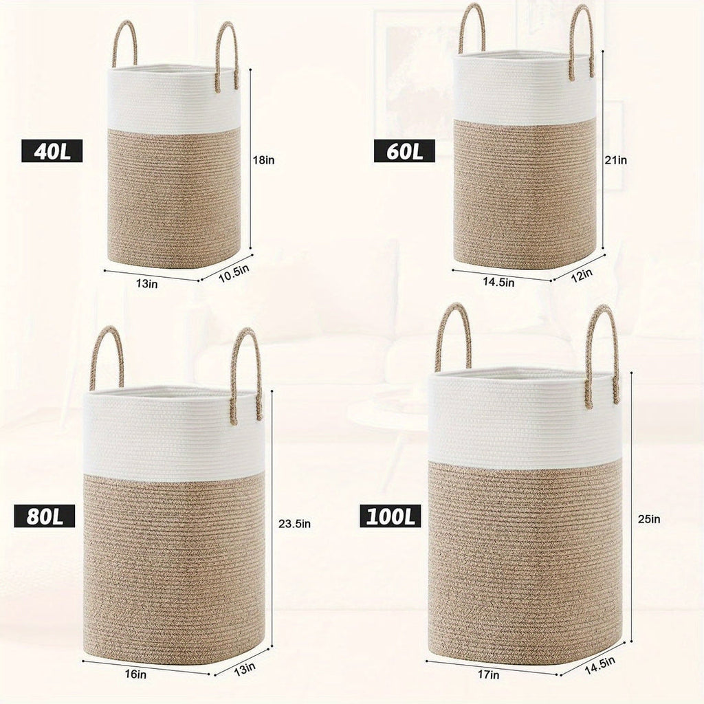 Woven Laundry Basket with Integrated Handles