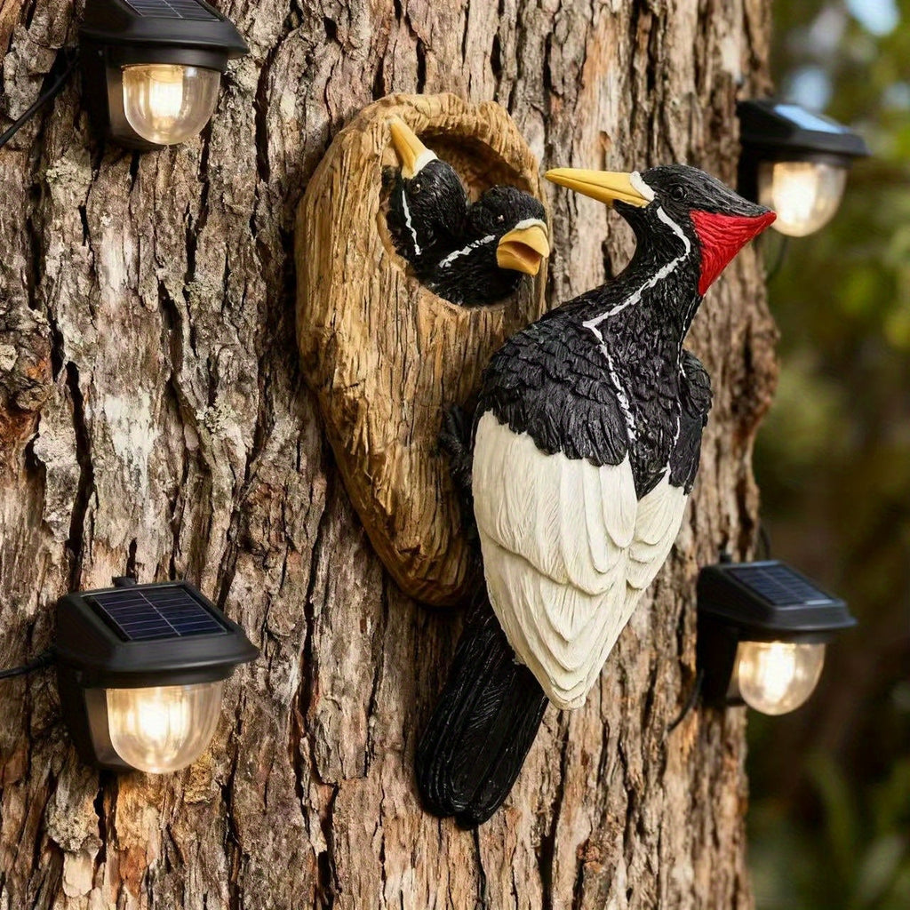 Woodpecker and Nest Wall Sculpture for Garden Decor