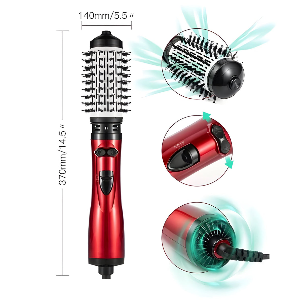 Rotating Hot Air Brush with Two Brush Heads