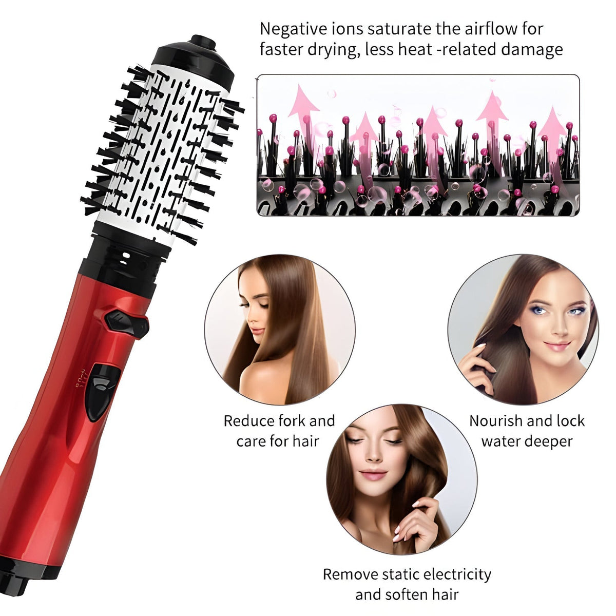 Rotating Hot Air Brush with Two Brush Heads