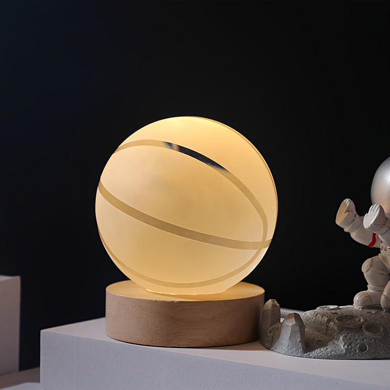 3D Crystal Ball LED Night Light with Wood Base