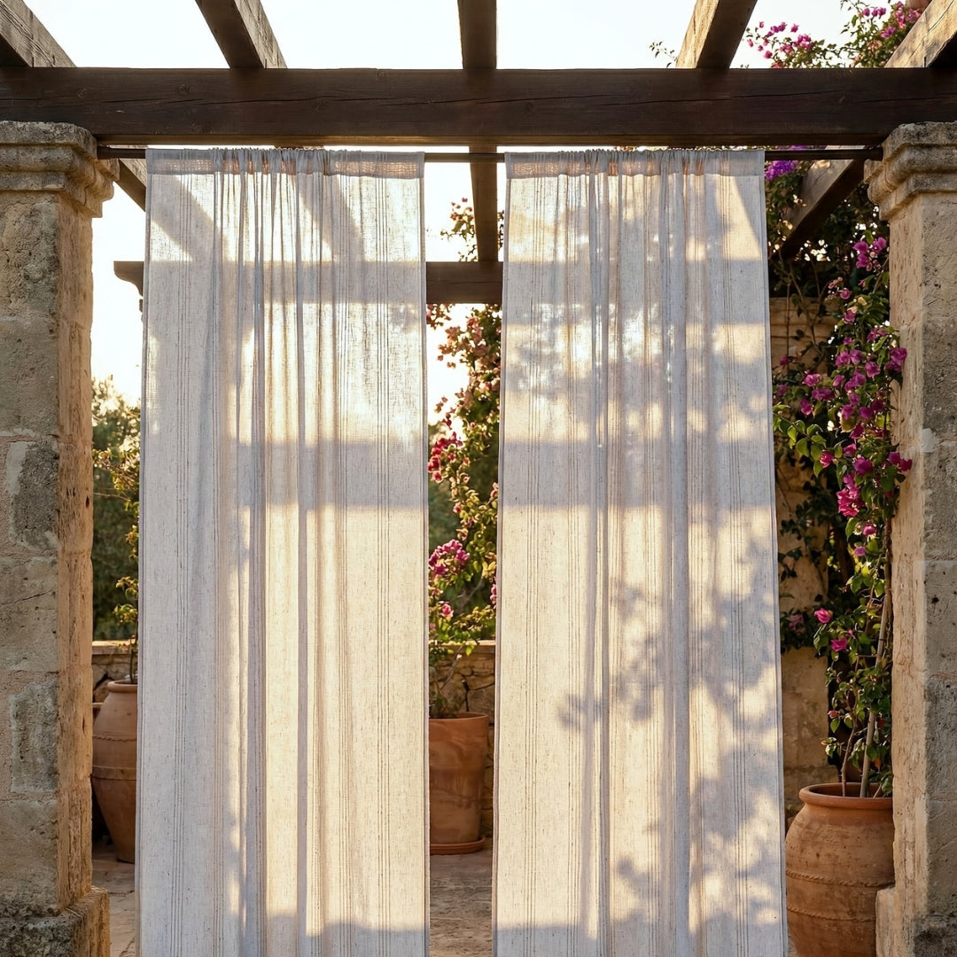 Beige Semi-Sheer Linen-Look Curtain Panel