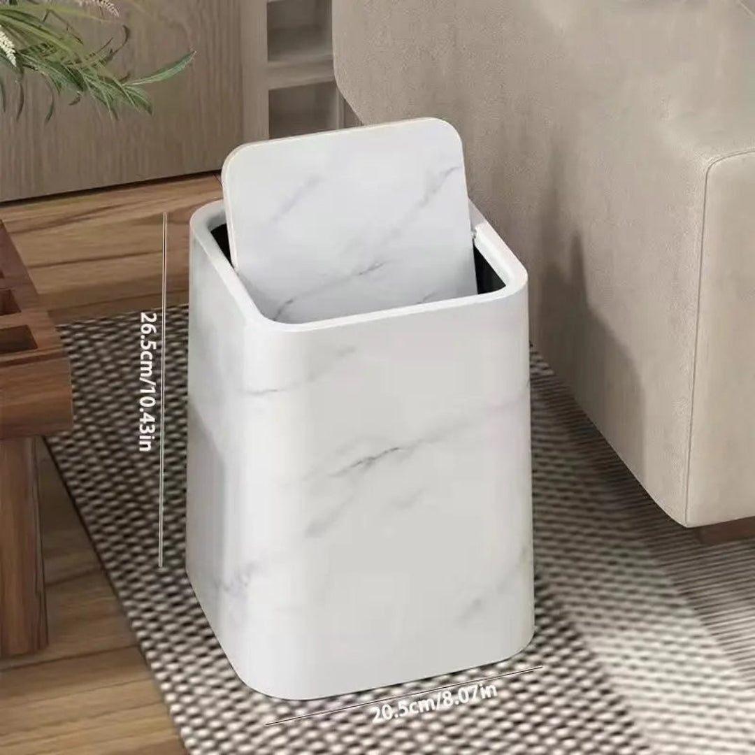Compact Wood-Look Swing-Lid Waste Bin