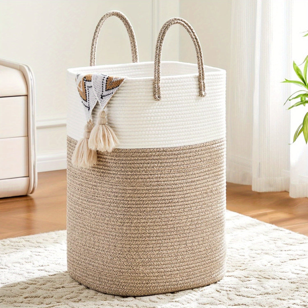 Woven Laundry Basket with Integrated Handles