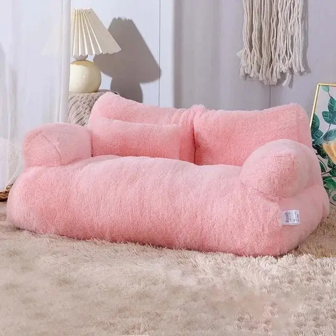 Plush Dog Sofa Bed with Raised Sides and Matching Cushion
