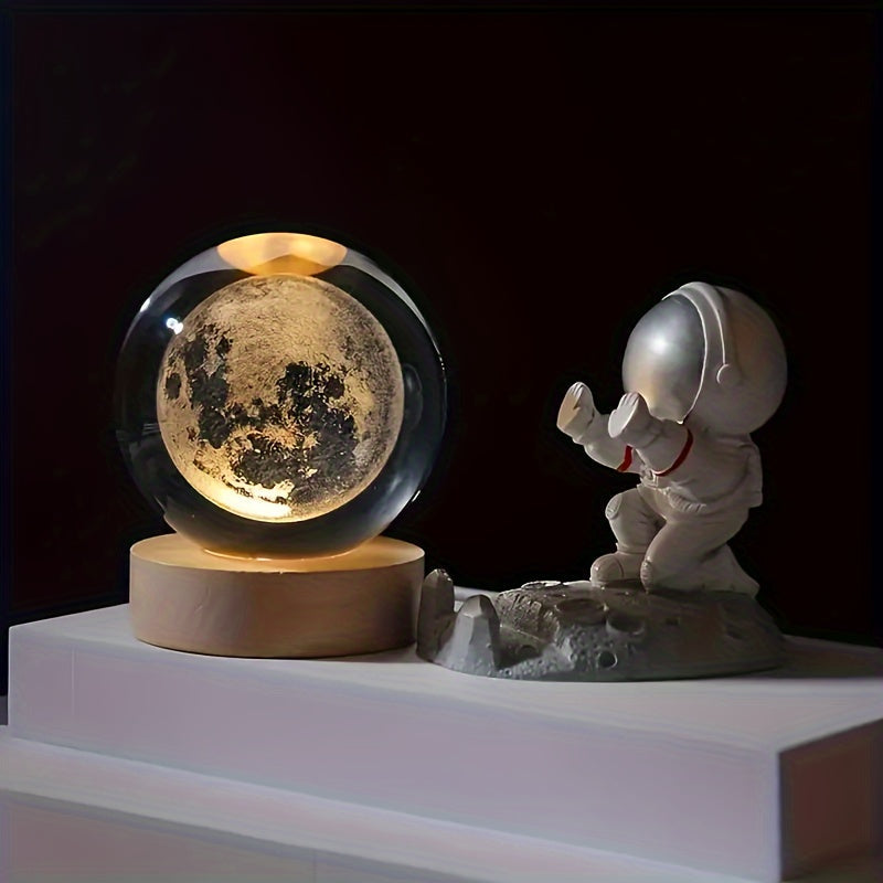 3D Crystal Ball LED Night Light with Wood Base