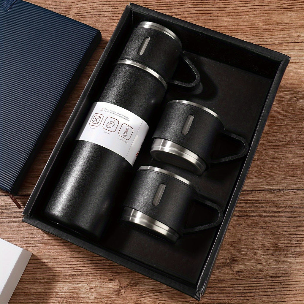 Insulated Stainless Steel Bottle Set with 3 Handled Cups