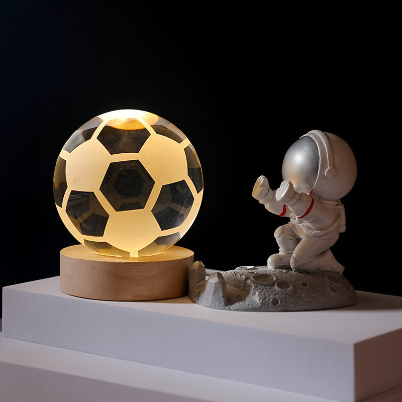 3D Crystal Ball LED Night Light with Wood Base