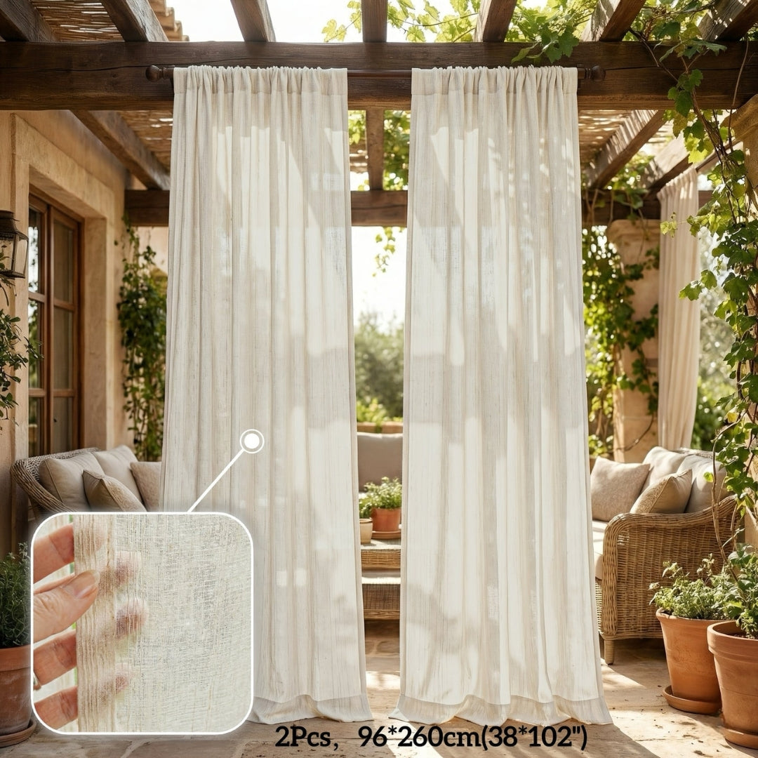 Beige Semi-Sheer Linen-Look Curtain Panel