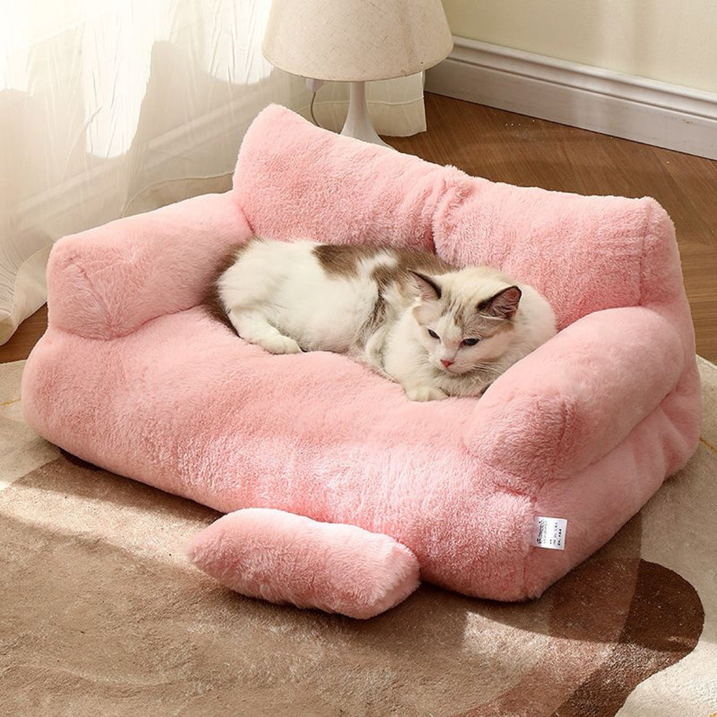 Plush Dog Sofa Bed with Raised Sides and Matching Cushion