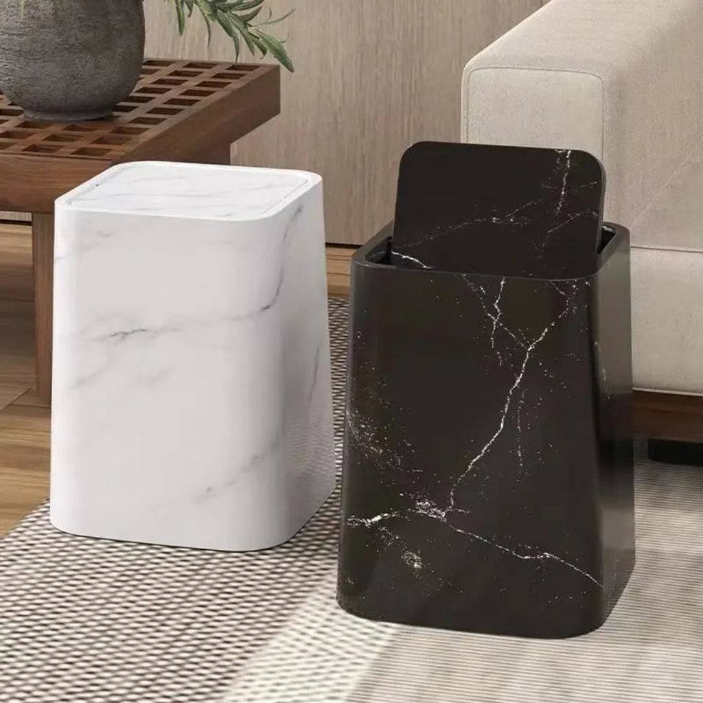 Compact Wood-Look Swing-Lid Waste Bin