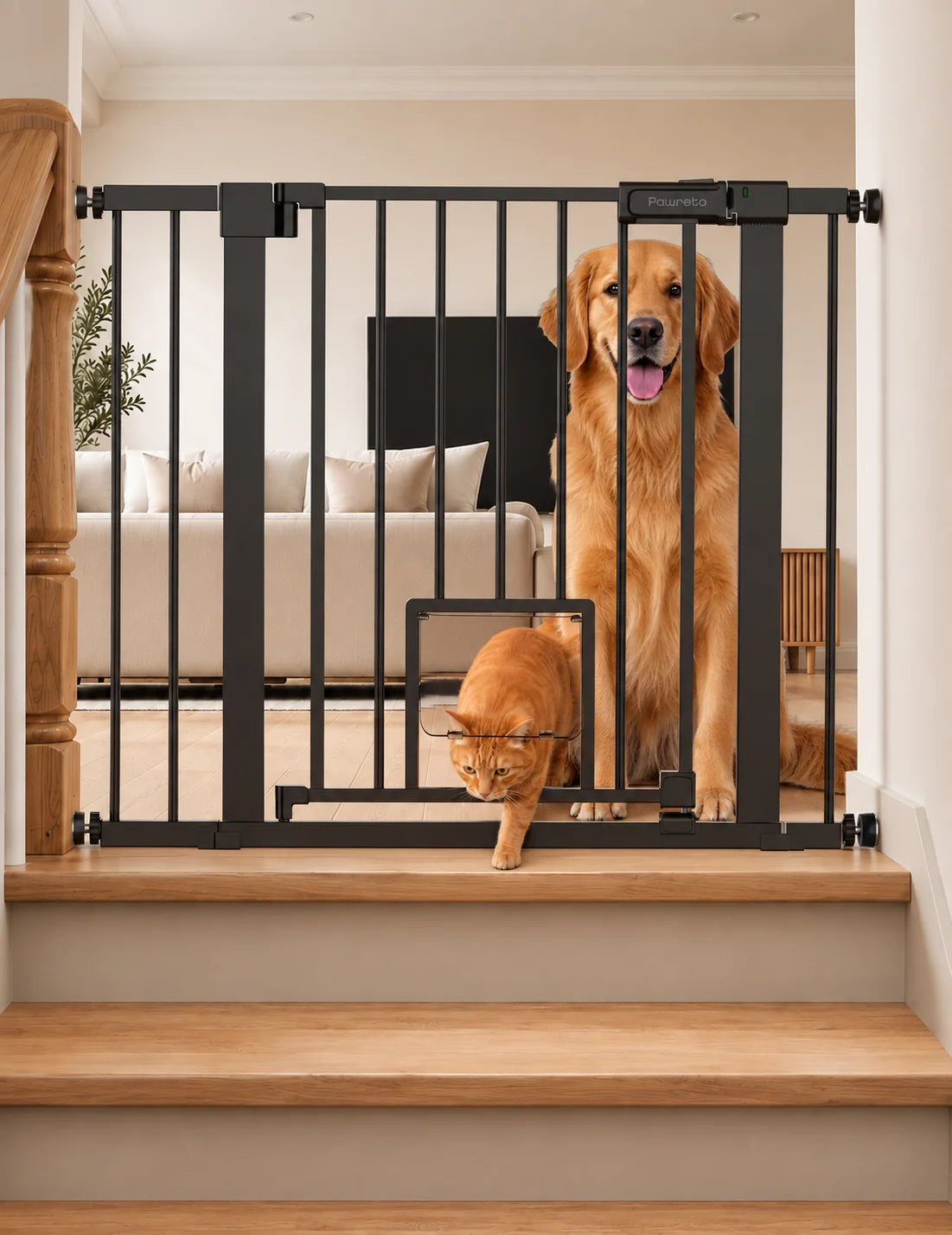 Pressure-Mounted Dog Gate With Cat Door