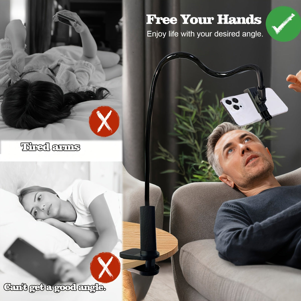 Flexible Gooseneck Phone Holder with Clamp