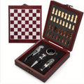 Wooden Chess Set with Wine Accessories Storage Box