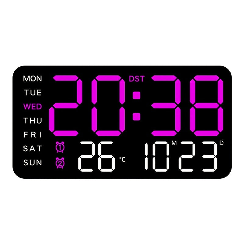 Digital LED Wall Clock with Date, Day and Temperature Display