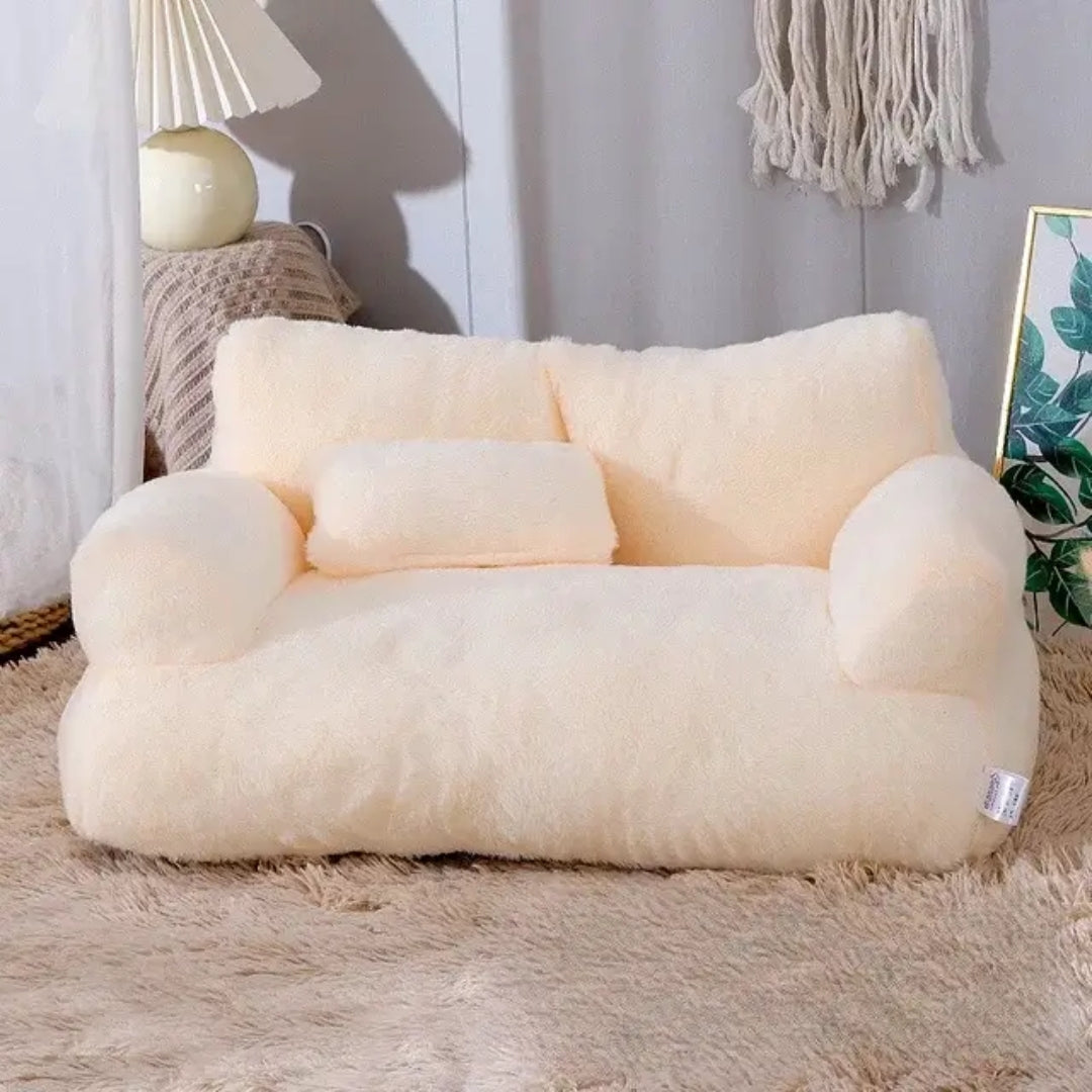 Plush Dog Sofa Bed with Raised Sides and Matching Cushion