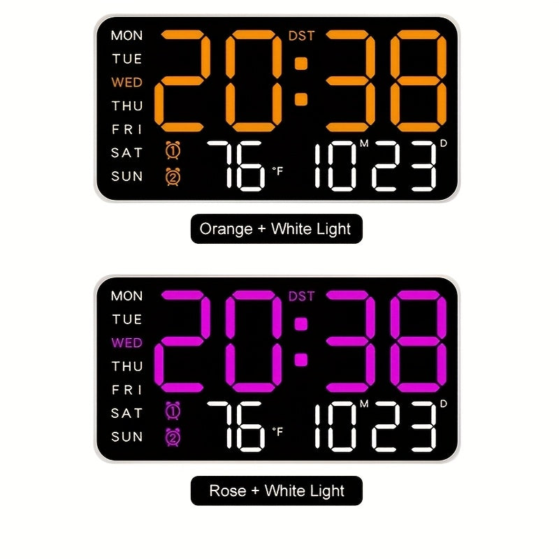 Digital LED Wall Clock with Date, Day and Temperature Display