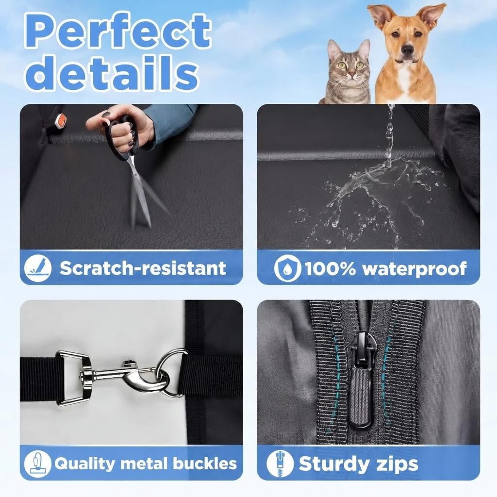 Black dog car seat cover with adjustable headrest straps