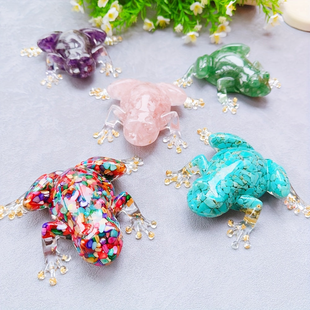 Gemstone-Style Frog Figurine with Gold-Tone Details