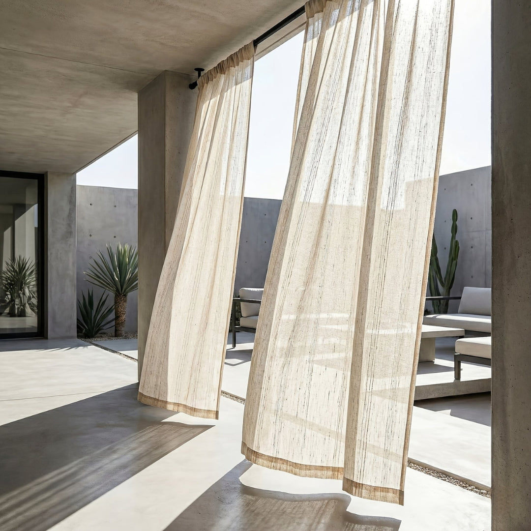 Beige Semi-Sheer Linen-Look Curtain Panel