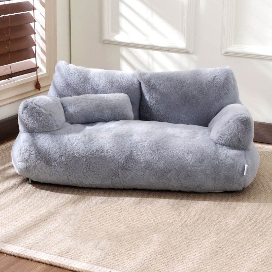 Plush Dog Sofa Bed with Raised Sides and Matching Cushion