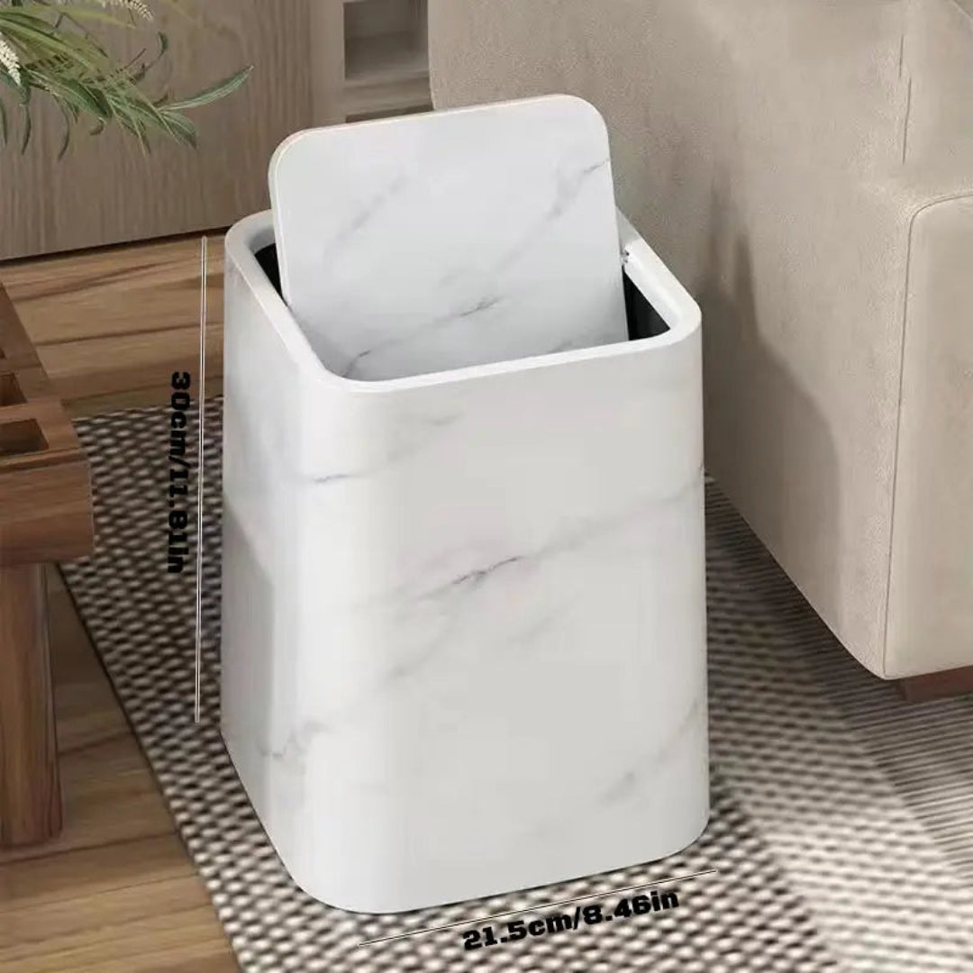 Compact Wood-Look Swing-Lid Waste Bin