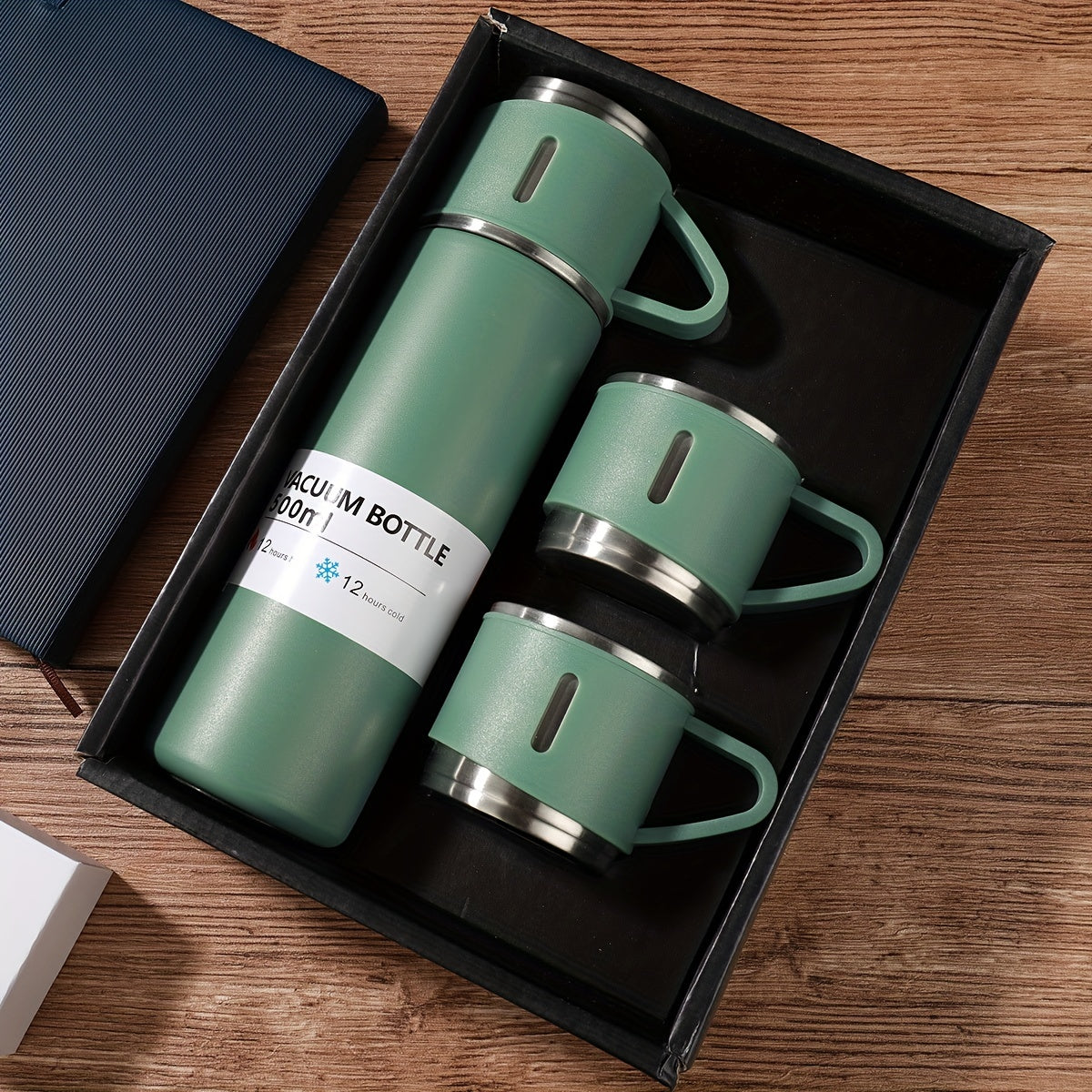Insulated Stainless Steel Bottle Set with 3 Handled Cups